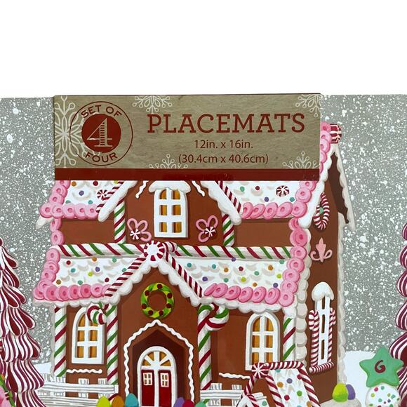 Gingerbread House Cork Backed Hard Placemats 12x16 Set of 4 Christmas New - Picture 3 of 9